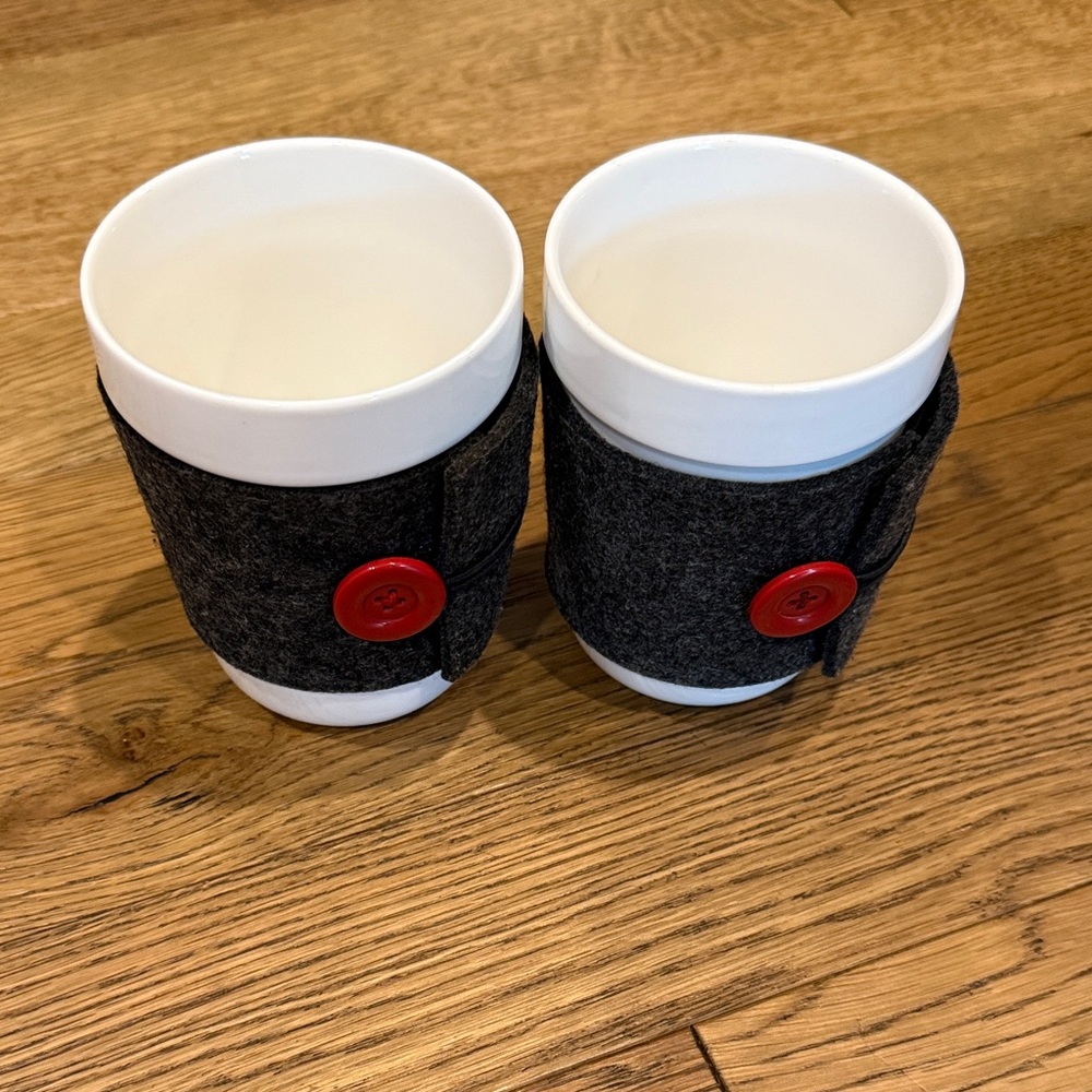 2010 Starbucks White Ceramic Mug with Grey Felt
